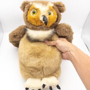 Vintage Cascade Toy Hand Puppet Owl Plush 13” Swivel Head Rotates EUC